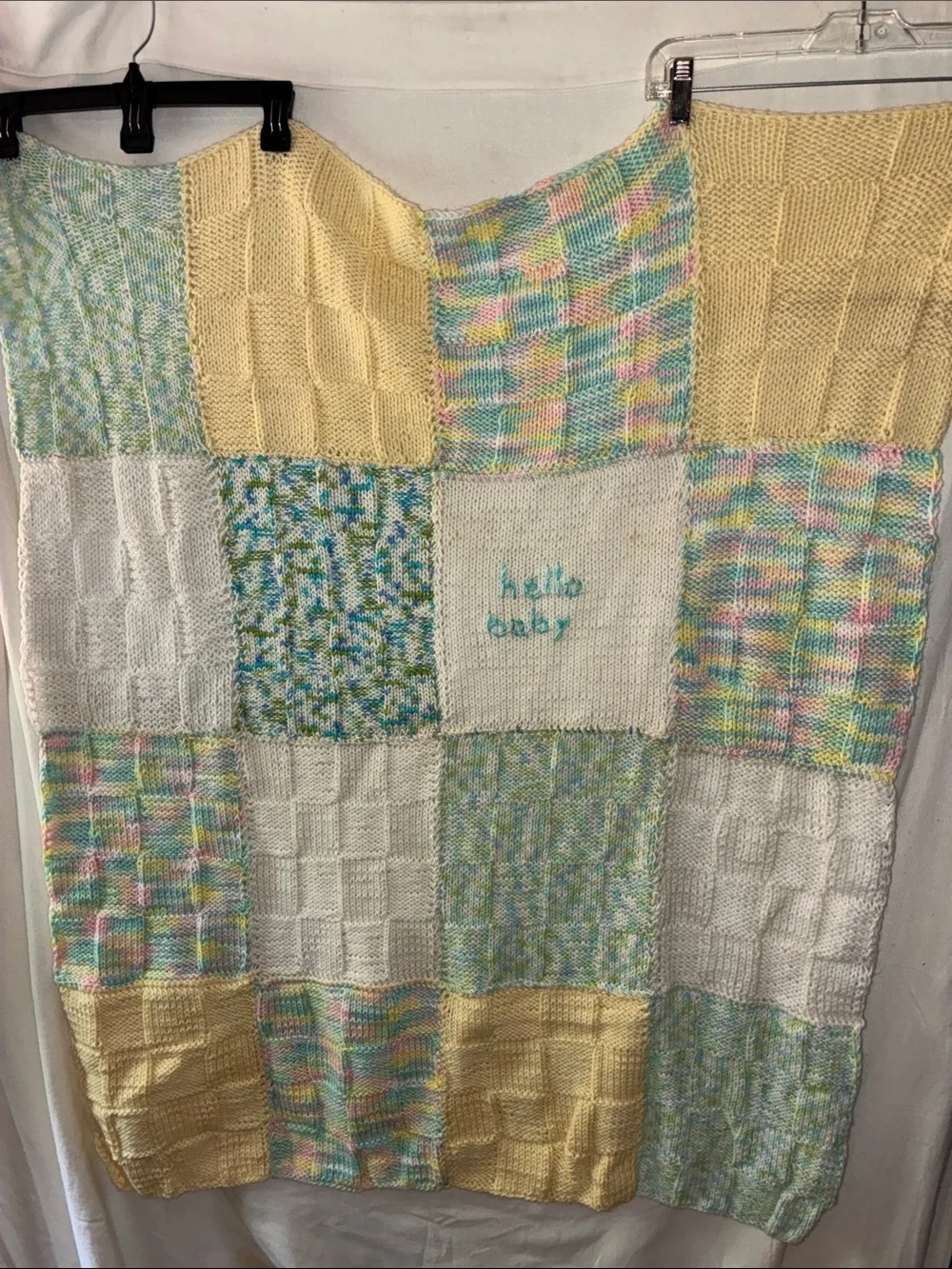 Handmade Patchwork Baby Blanket - Pastel Yellow, Blue, Pink & White